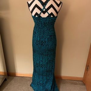 Turquoise & Black Patterned Maxi Dress